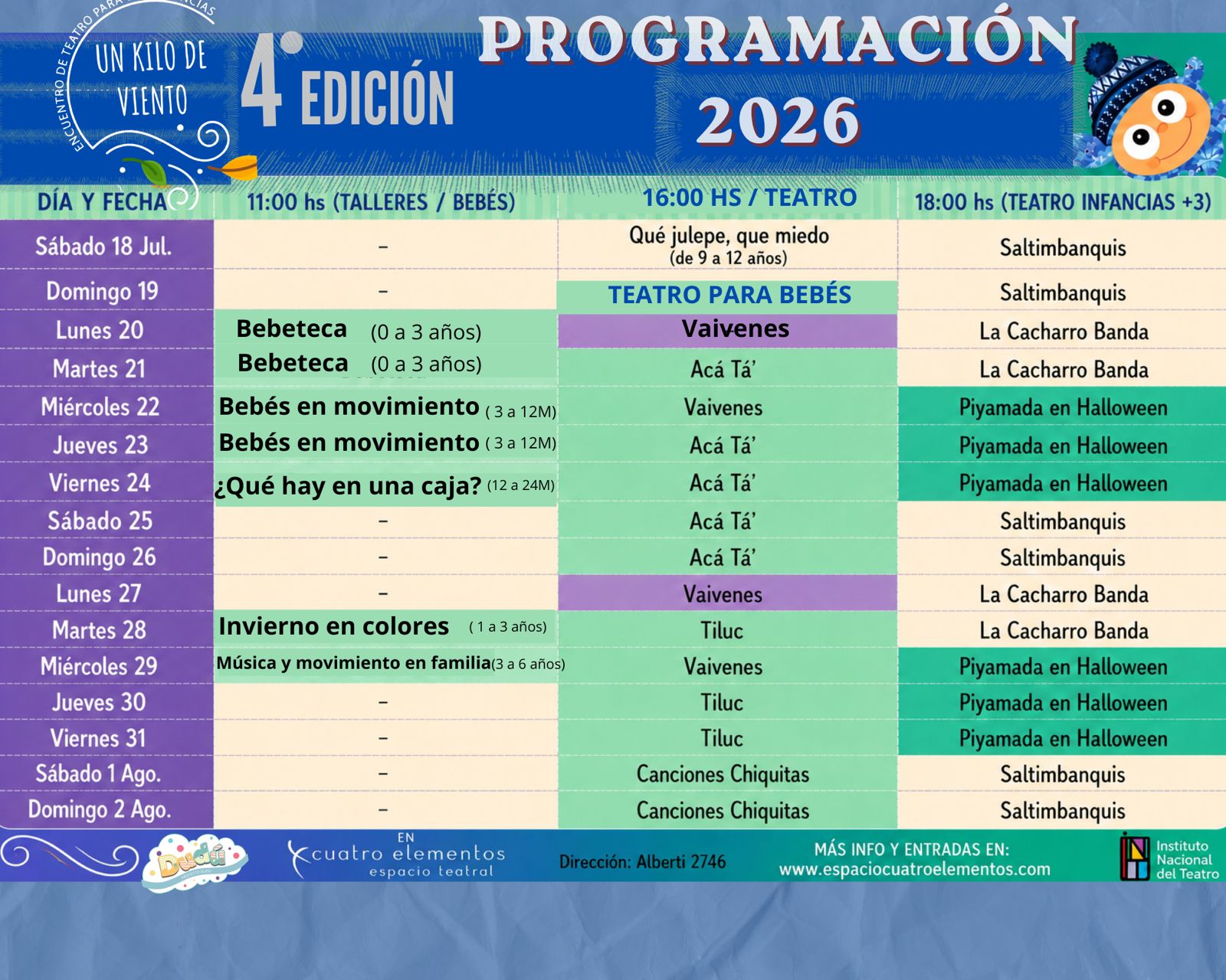 «UN KILO DE VIENTO»  PROGRAMACIÓN PARA BEBÉS, NIÑAS, NIÑOS Y FAMILIAS